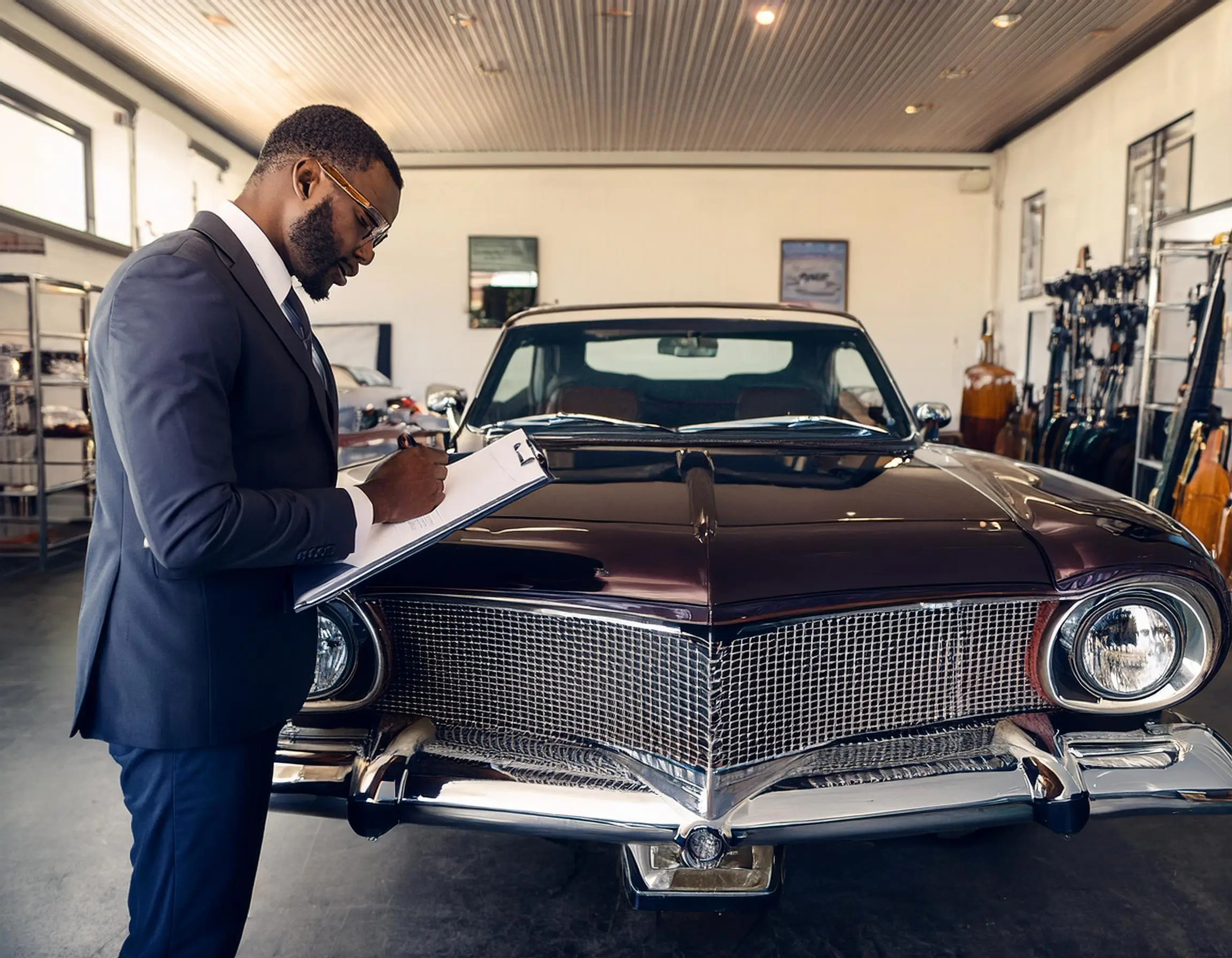 Ontario sales tax exemption for vehicles Firefly A classic car in a garage with an appraiser using a clipboard showing Appraisal Value for 2