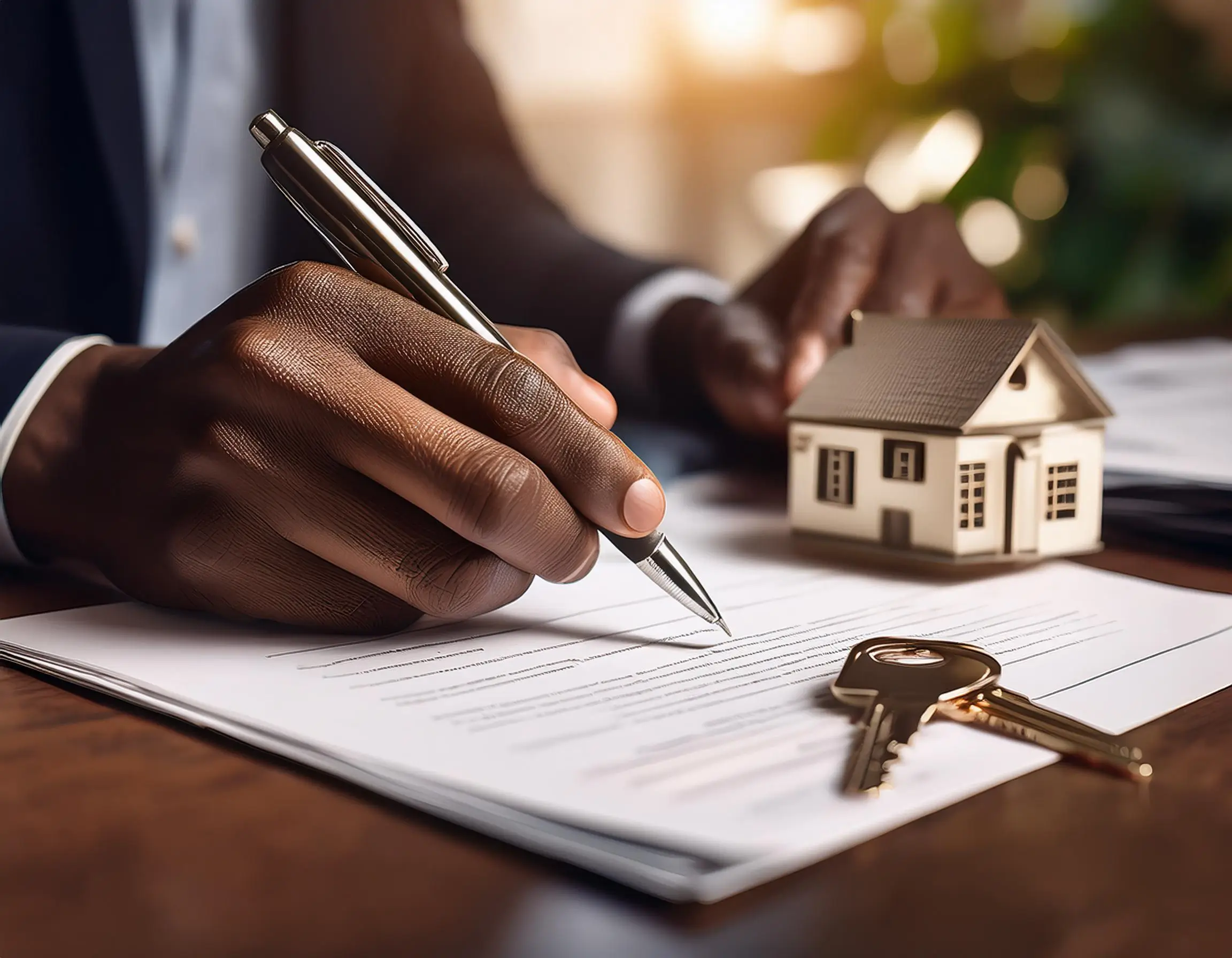 Tax consequences of adding name to deed canada Firefly A close up of hands signing a legal property deed document on a desk surrounded by real est 2