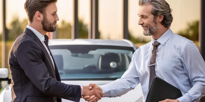 Firefly A private seller and buyer shaking hands near a car 36248