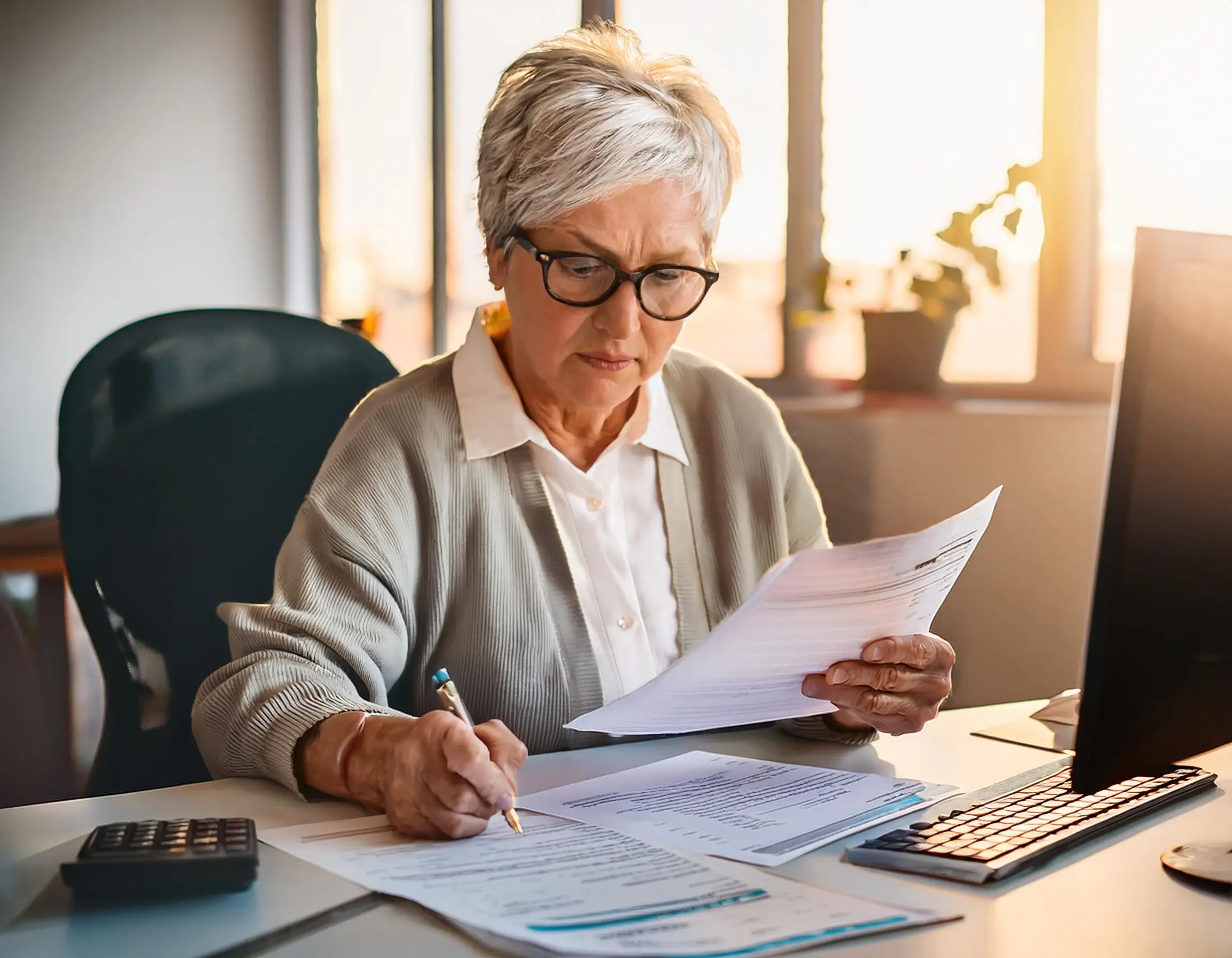 Ontario sales tax exemption for seniors Firefly A senior at a desk with tax documents a computer 33194 1